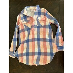 Isabel Maternity by Ingrid & Isabel Pink and Blue Plaid Top Size Small